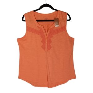 SONOMA Fusion Coral Orange Lace Sleeveless 1/4 Button Front Top XL NWT